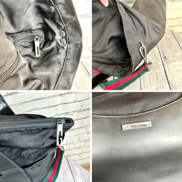 GUCCI black leather and nylon travel over-night crossbody bag LIKE NEW - Picture 4 of 16
